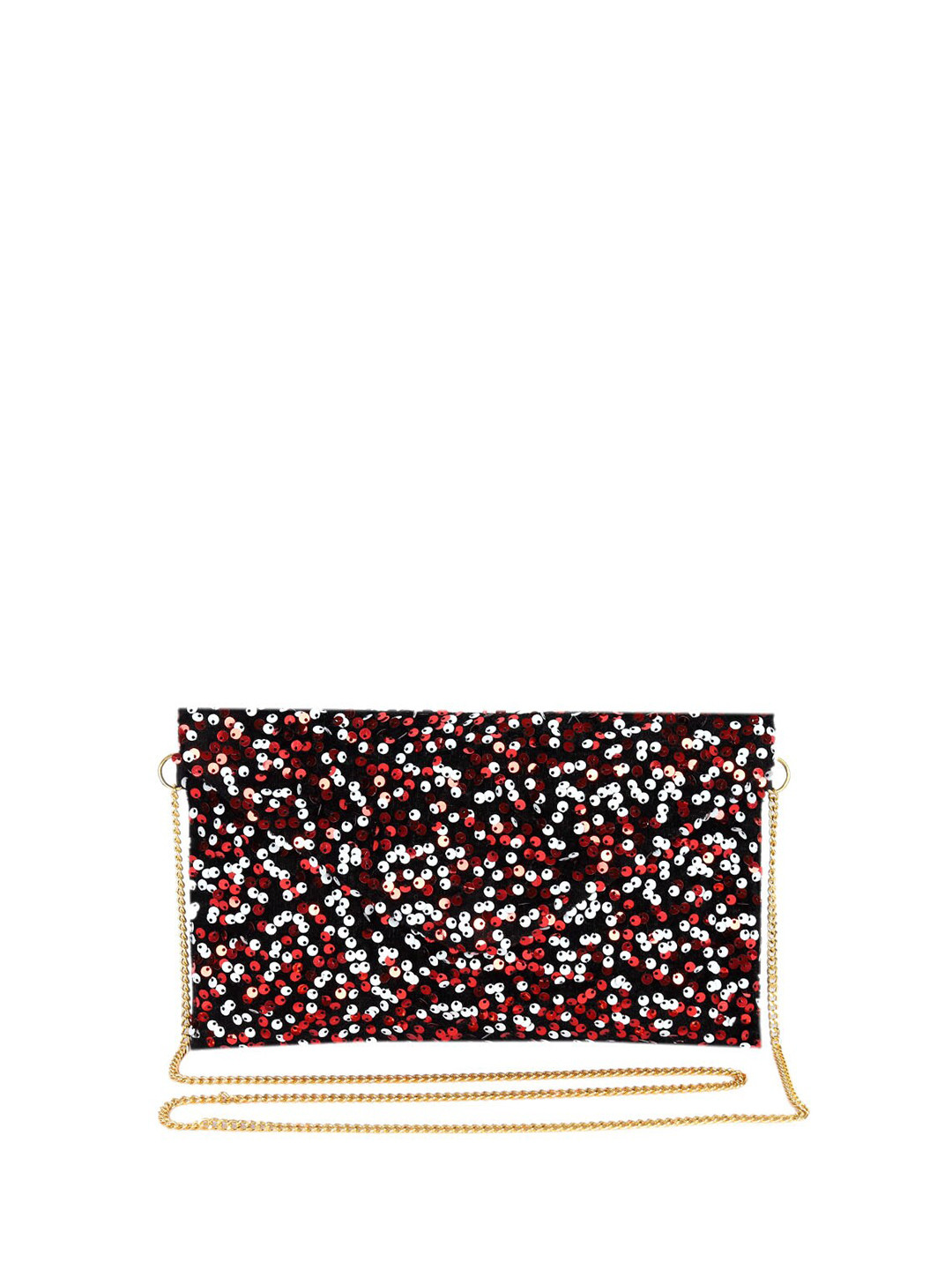 REZZY Black & Red Embellished Foldover Clutch