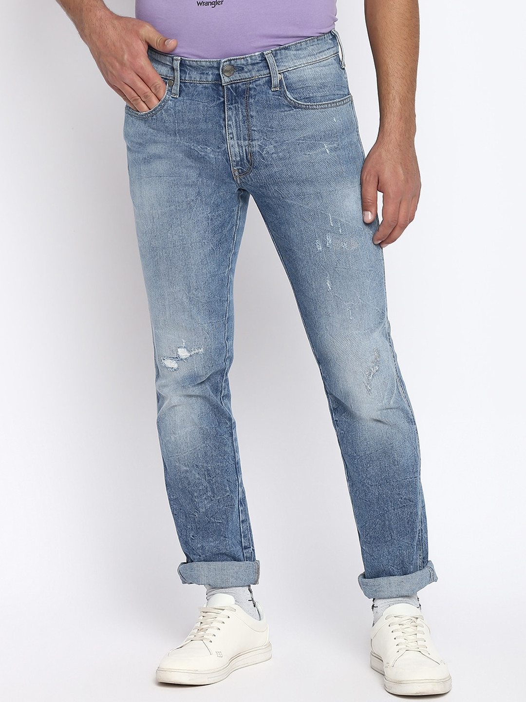 Wrangler Men Blue Low-Rise Mildly Distressed Heavy Fade Jeans