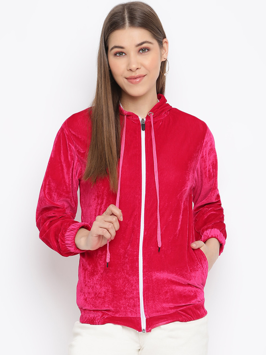 Mayra Women Red Velvet Hooded Sweatshirt