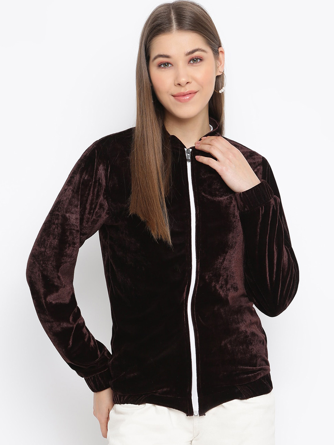 Mayra Women Brown Velvet Jacket