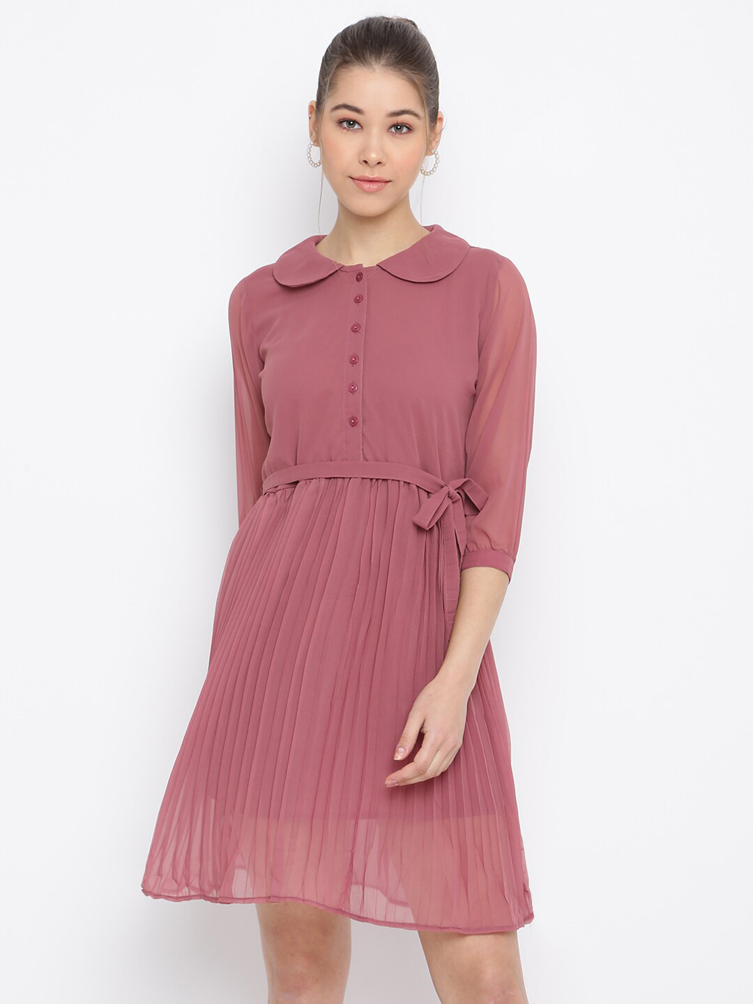 Mayra Pink Peter Pan Collar Georgette Dress