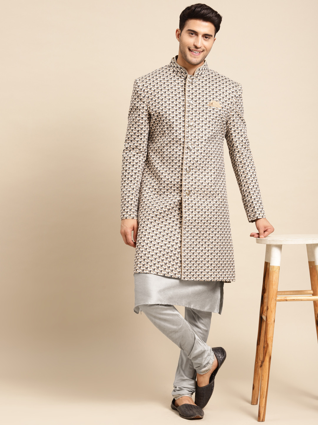 KISAH Men Printed Kurta & Indowestern Sherwani with Churidar Set