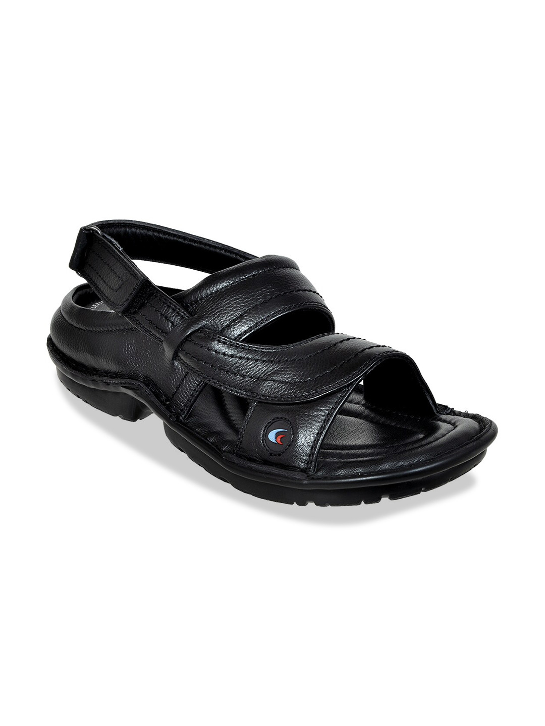Allen Cooper Men Black Solid Leather Comfort Sandals