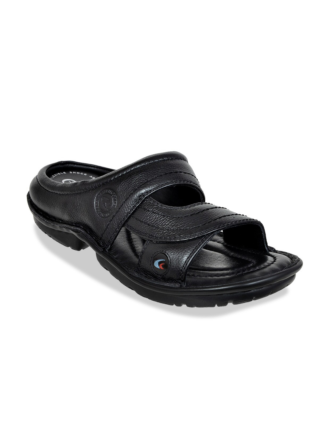 Allen Cooper Men Black Solid Leather Comfort Sandals