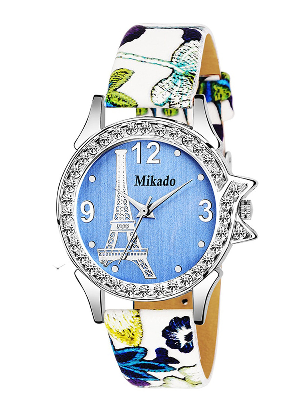 Mikado Women Multicoloured Embellished Dial & Blue Leather Straps Analogue Watch - FM 7784