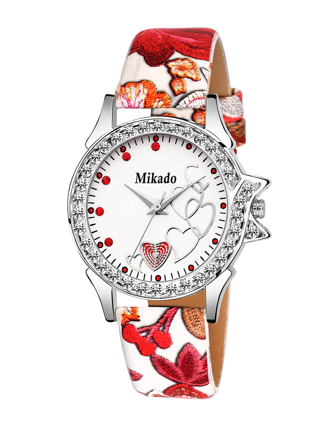 Mikado Women White Brass Printed Dial & Red Leather Straps Analogue Watch FM 7785
