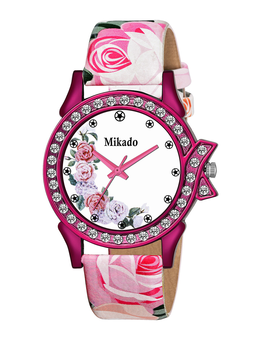 Mikado Women White Brass Printed Dial & Pink Leather Straps Analogue Watch JH 2292