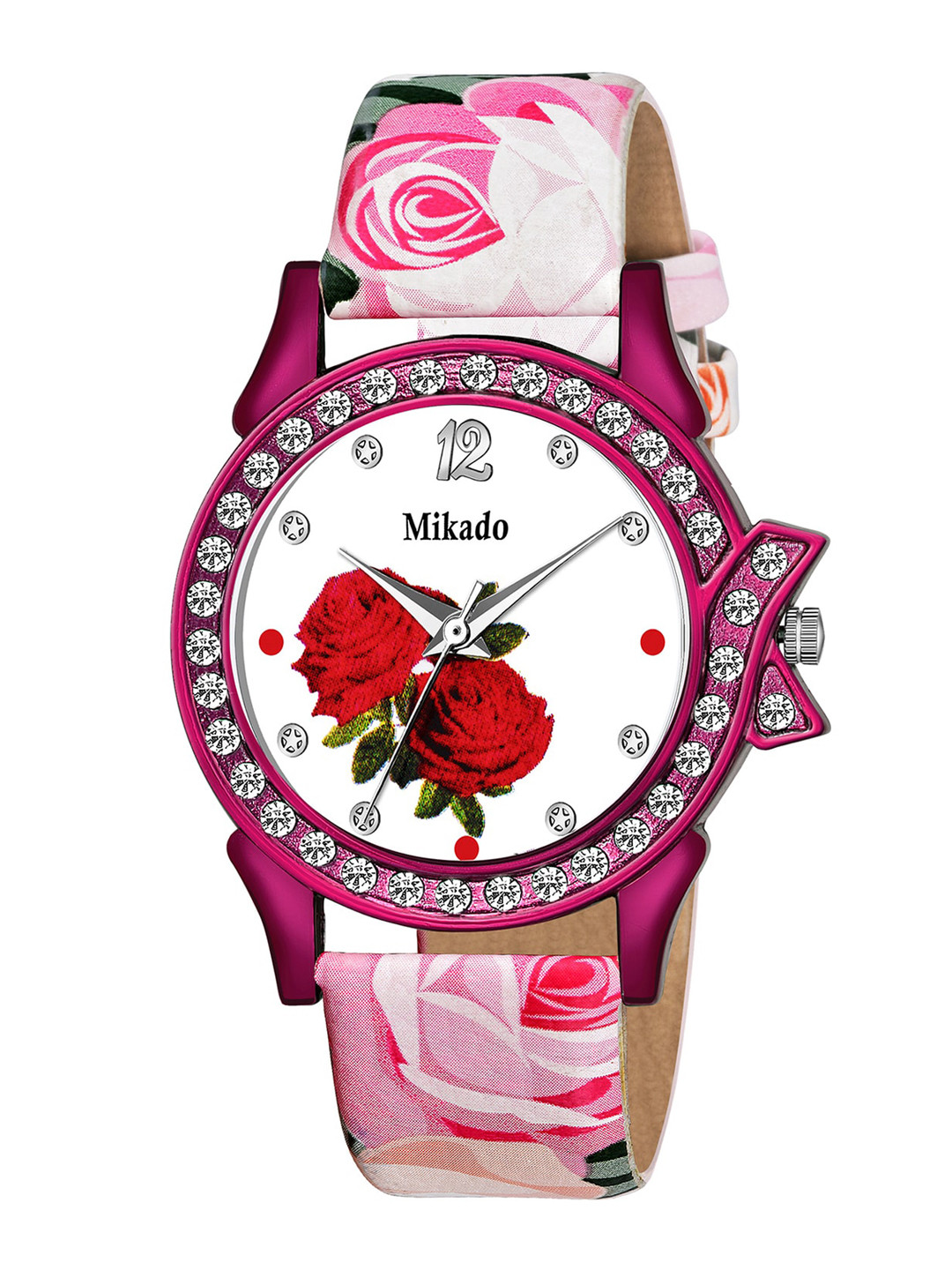 Mikado Women White Brass Printed Dial & Pink Leather Straps Analogue Watch JH 2291