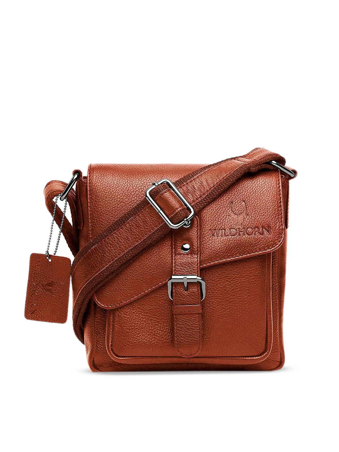 WildHorn Tan Textured Leather Messenger Bag
