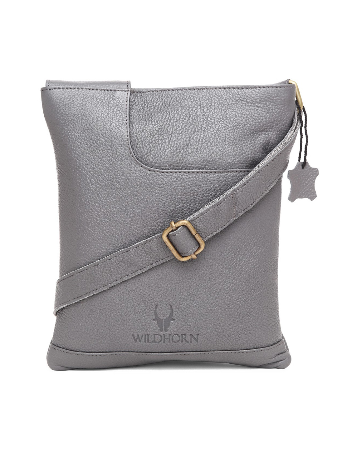 WildHorn Men Grey Leather Oversized Bucket Sling Bag