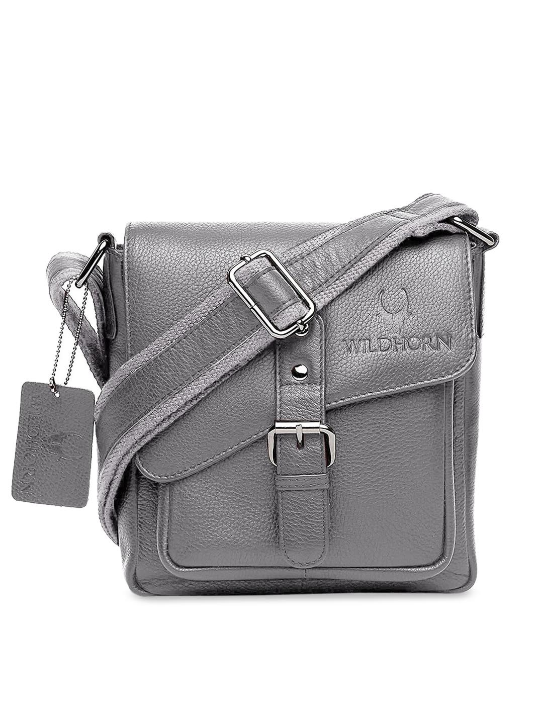 WildHorn Grey Leather Structured Sling Bag