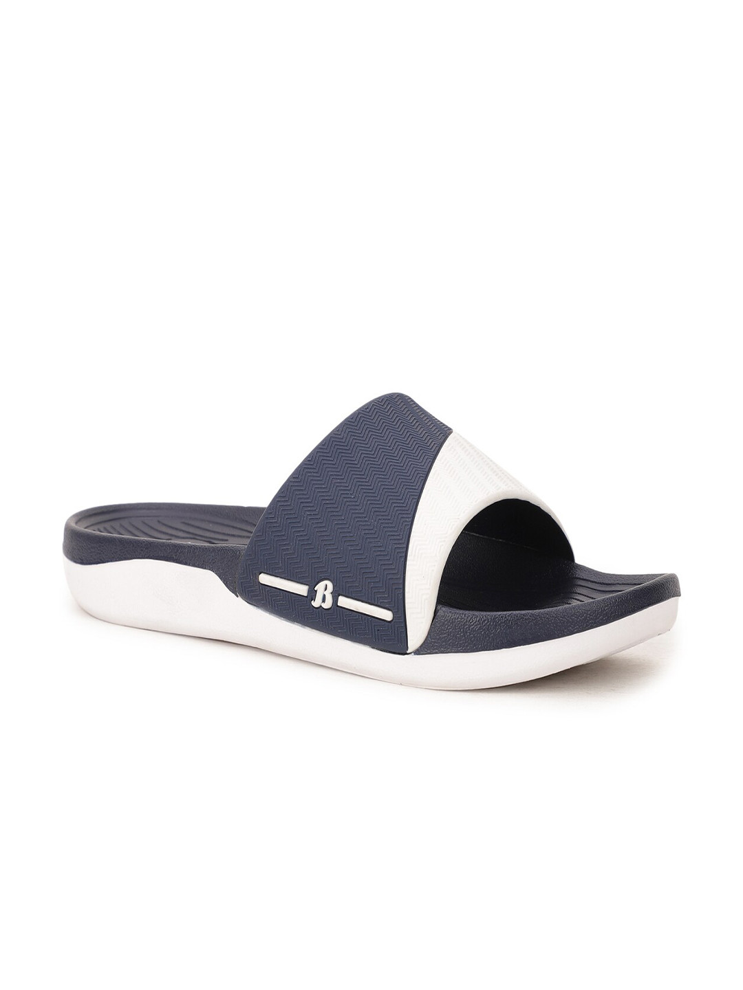 Sandak by Bata Men Navy Blue & White Colourblocked Sliders