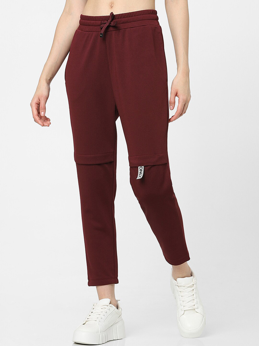 ONLY Women Maroon Solid Relaxed-Fit Track Pants