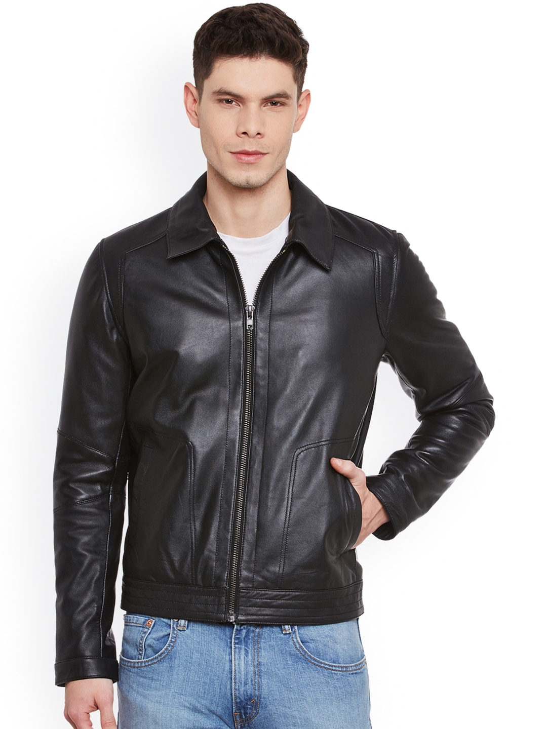 black leather jacket myntra