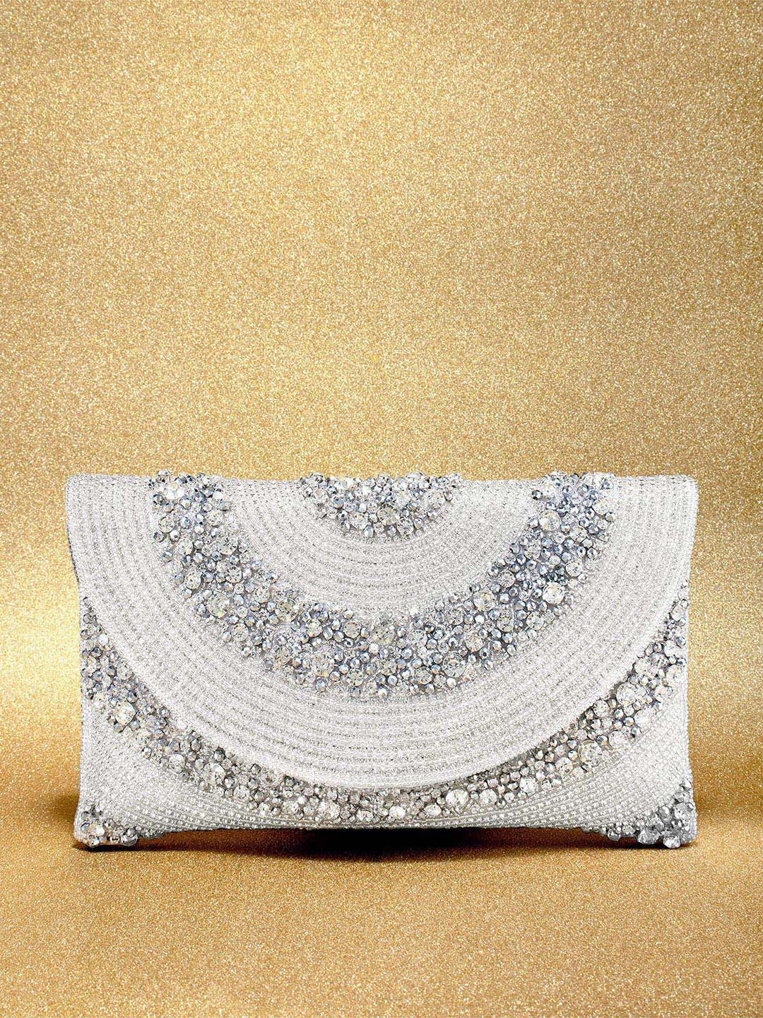 Peora Silver-Toned Embellished Envelope Clutch
