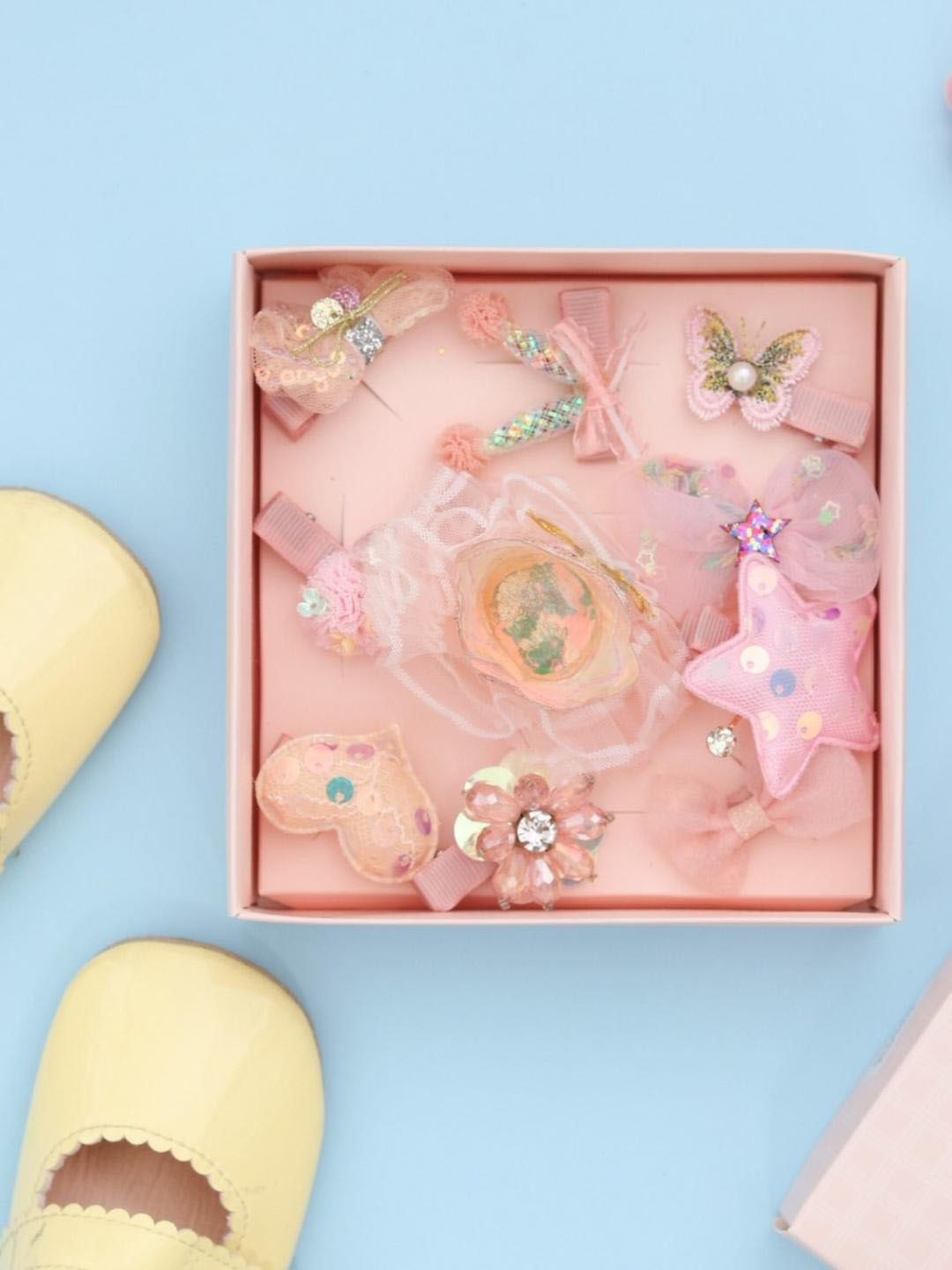 Yellow Bee Girls Pink & Blue Set Of 18 Alligator Hair Clip