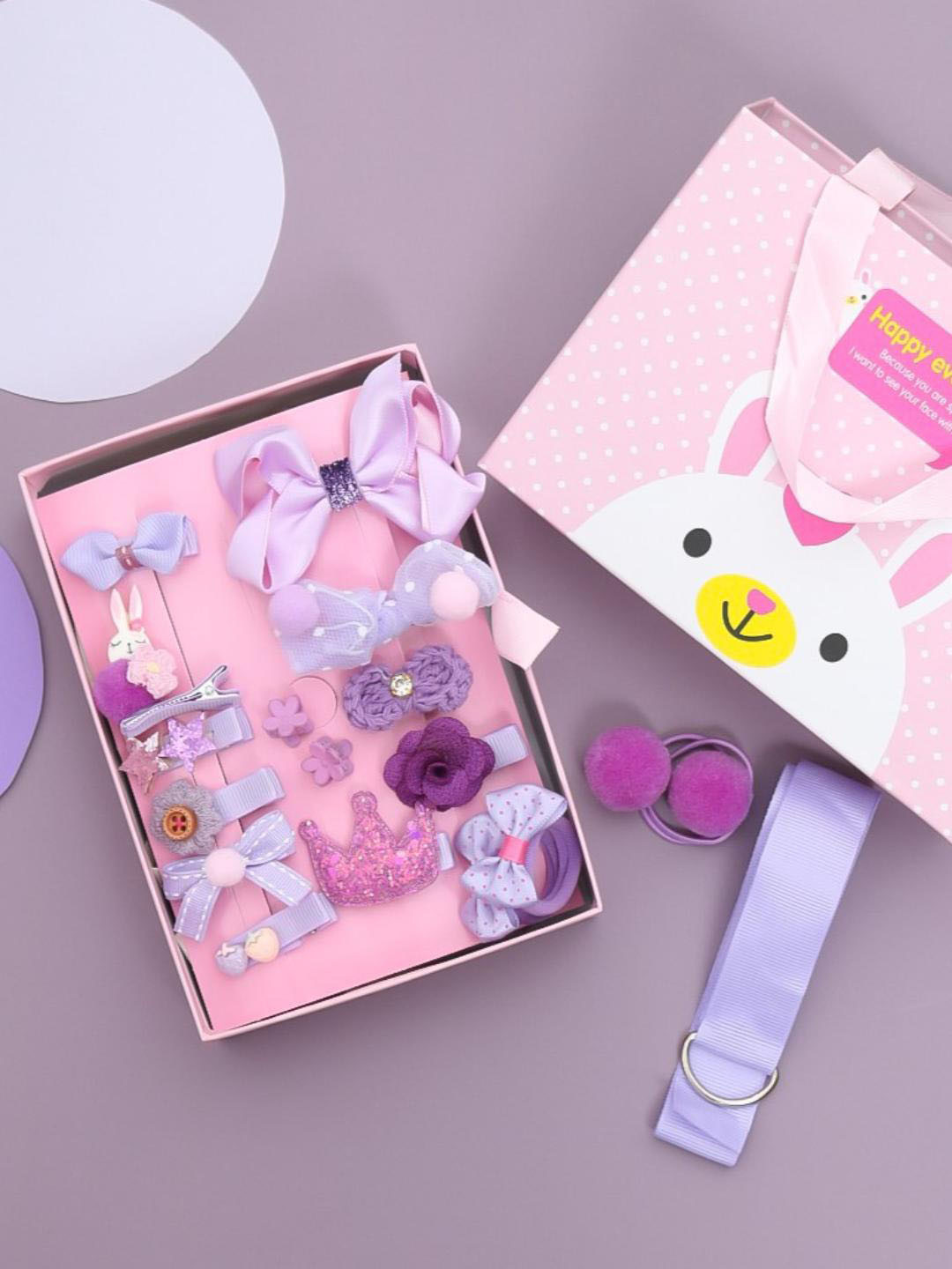 Yellow Bee Girls Purple & Pink Set of 18 Hair Accessory