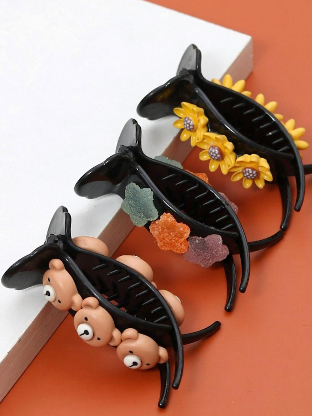 Yellow Bee Girls Black & Yellow Set of 3 Claw Clip