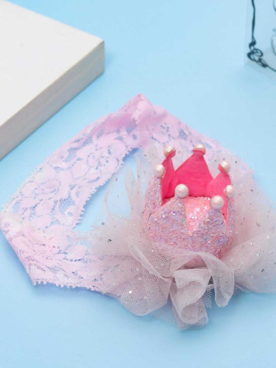 Yellow Bee Girls Pink Embellished Crown Hairband