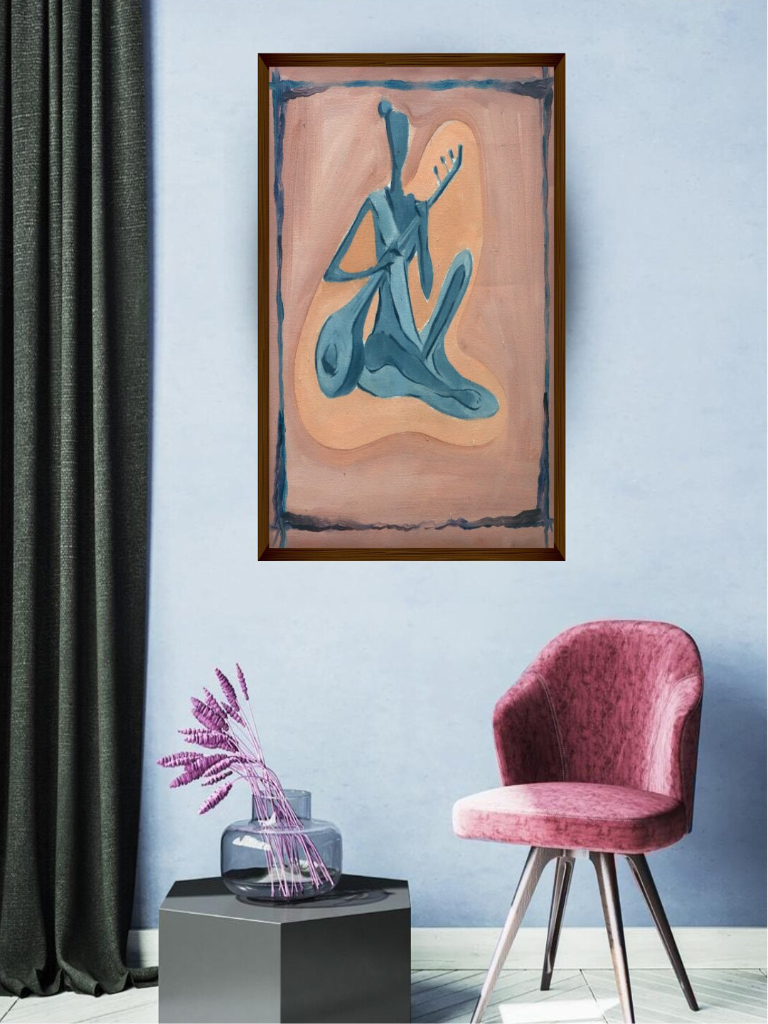 The Art House Beige & Blue Abstract Wall Painting
