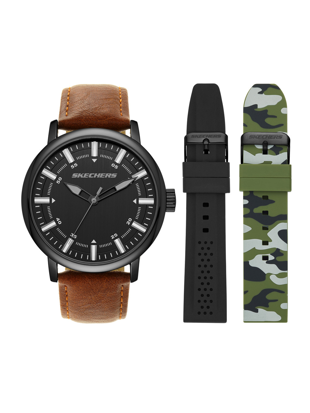 Skechers Men Black Dial & Brown Straps Analogue Watch SR9030