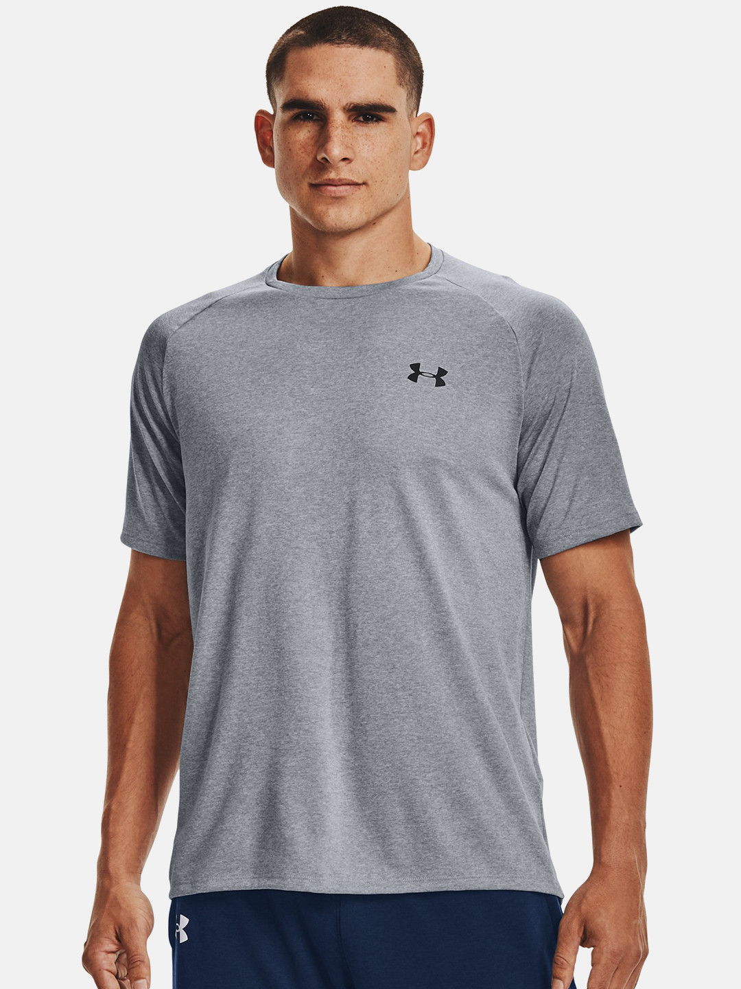 UNDER ARMOUR Men Grey UA Tech 2.0 SS Brand Logo Printed Training Relaxed Fit T-shirt