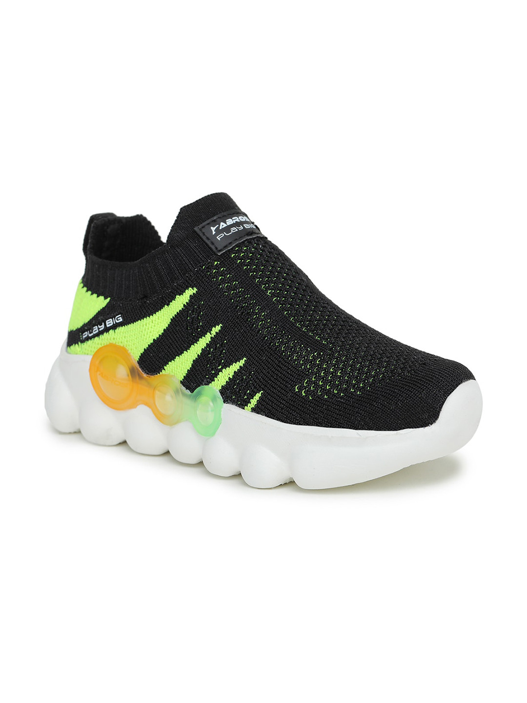 ABROS Boys Black & Fluorescent Green Mesh Running Shoes