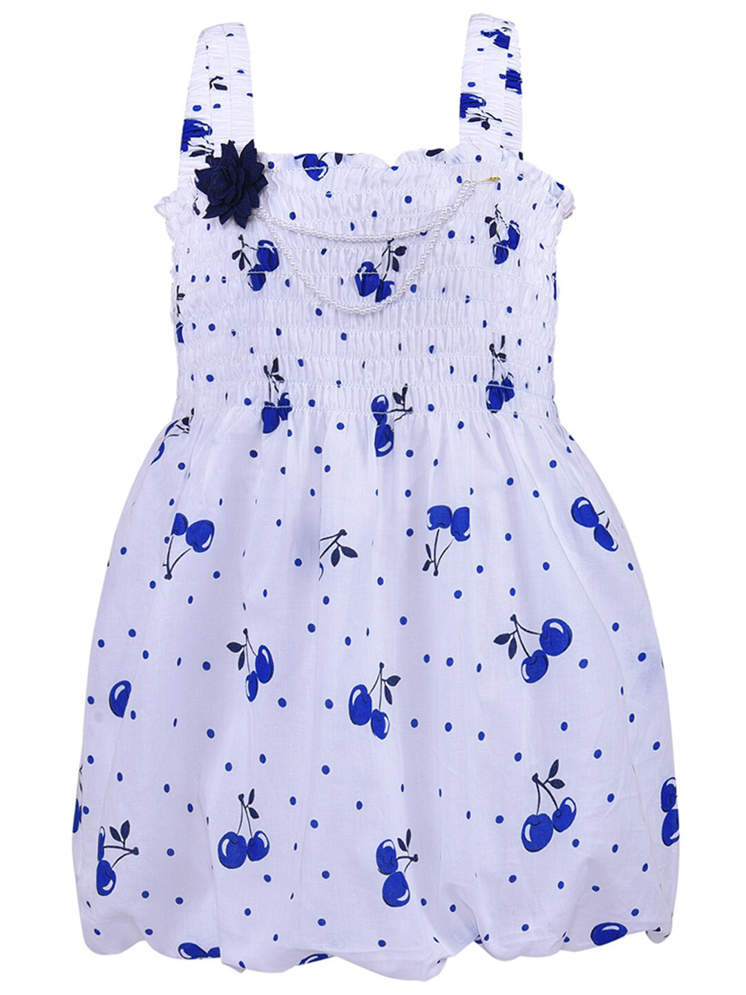 Wish Karo White & Navy Blue Floral Cotton Dress
