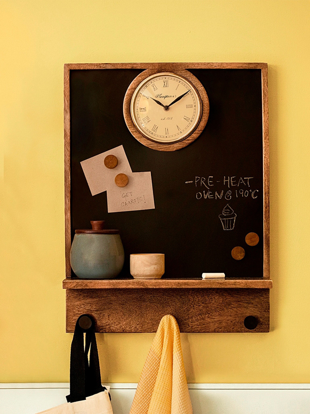 ellementry Black In Time Notice Board with Clock & Shelf