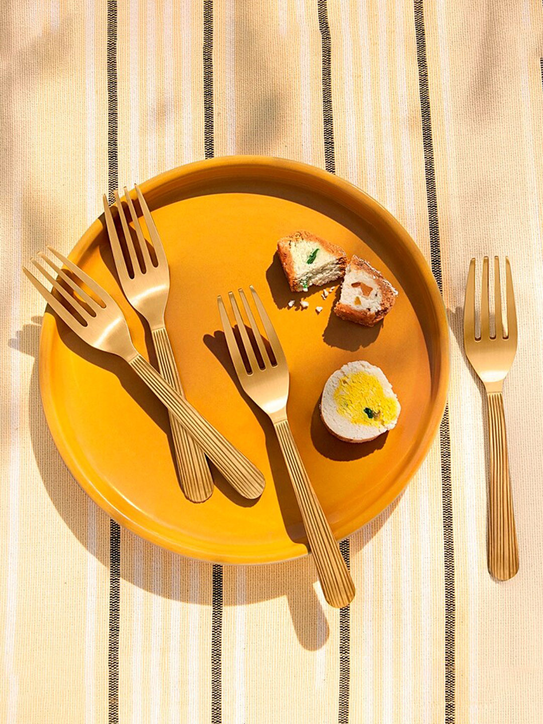 ellementry Gold Toned  Set of 4  Fruit Fork