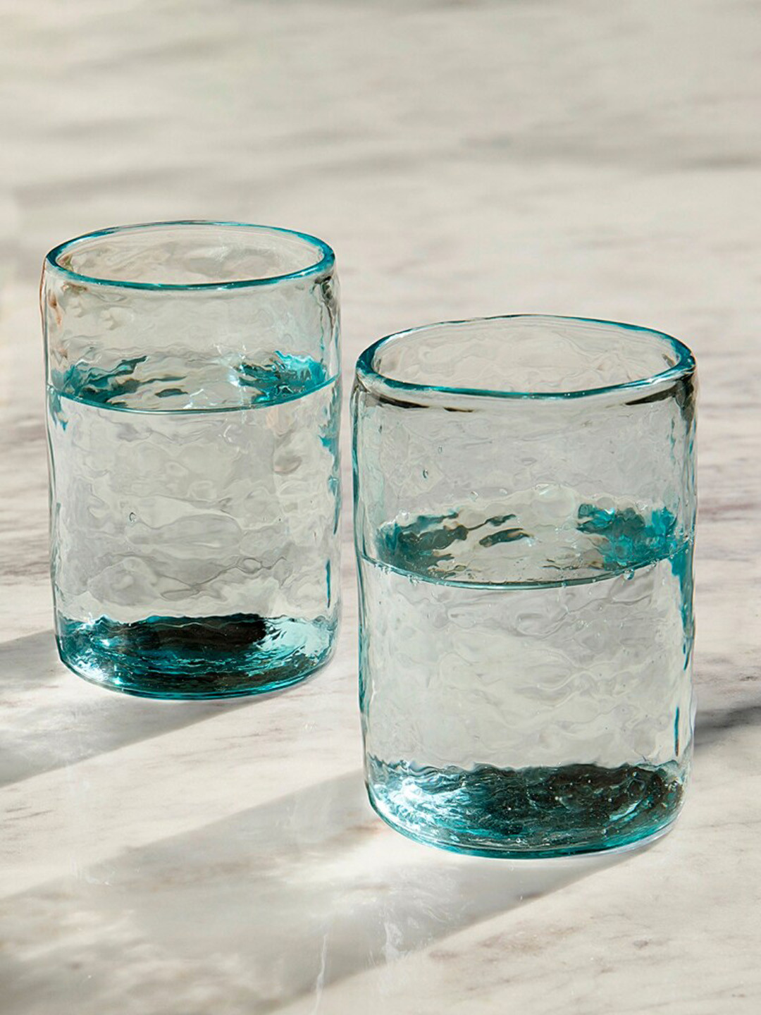 ellementry Set Of 2 Blue Transparent Textured Glass Tumbler