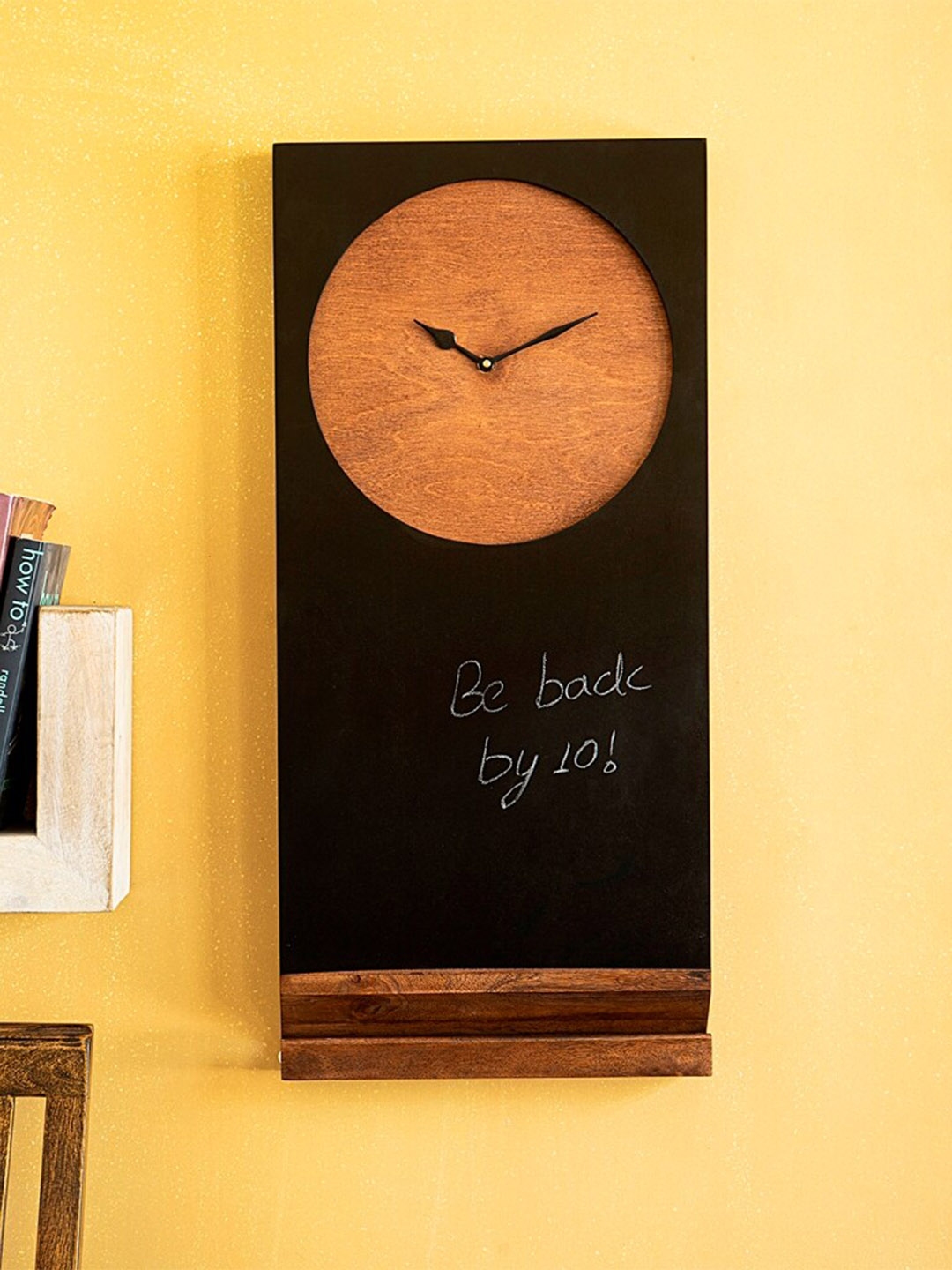 ellementry Black & Brown Contemporary Wall Clock with Notice Board