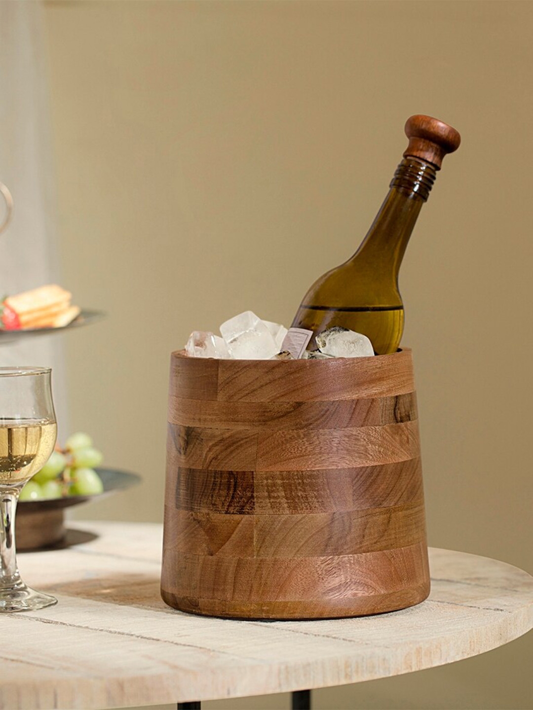 ellementry Brown Fryst Wooden Bottle Cooler with Glass Insert