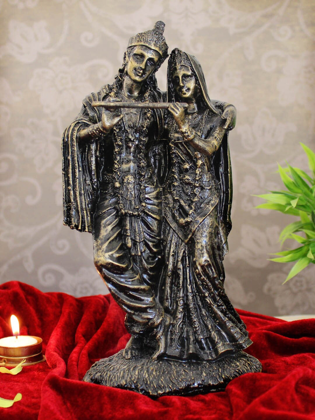 TIED RIBBONS Radha Krishna Murti Black Polyresin Glossy Prayer Room Medium Showpiece - 11 Inches