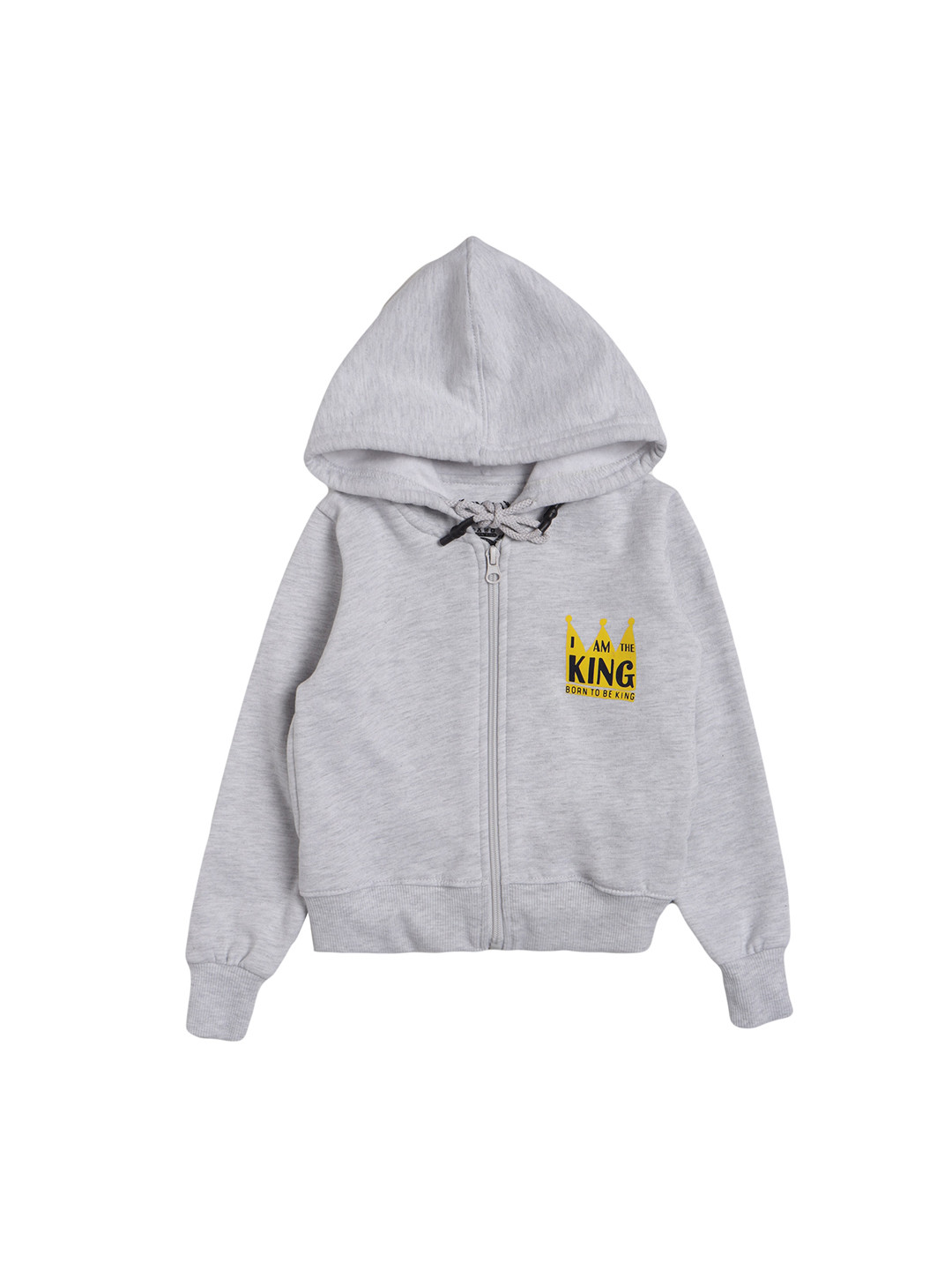 DYCA Boys Grey Yellow Printed Fleece Lightweight Hooded Bomber Jacket
