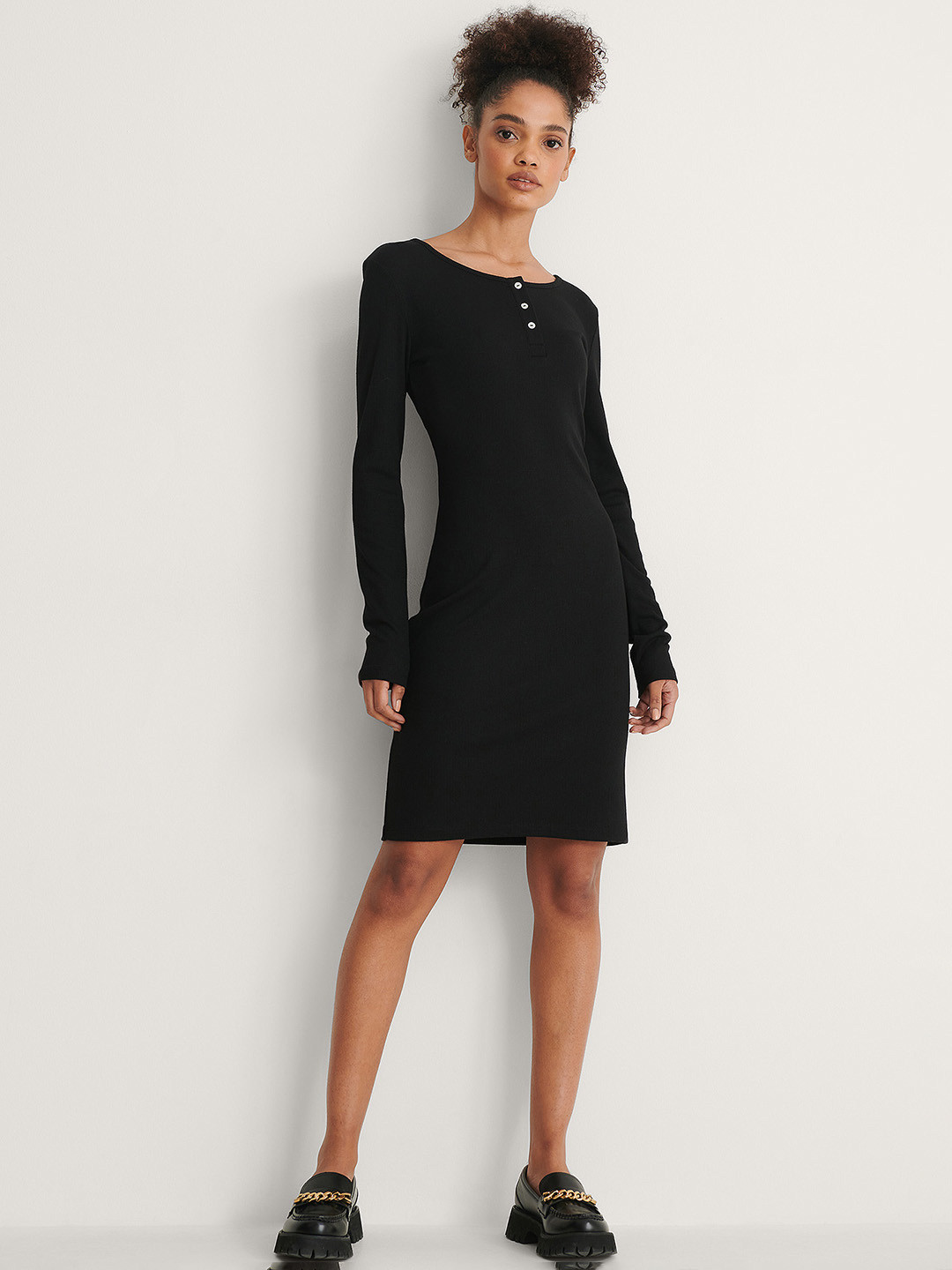 NA-KD Black Ribbed Sheath Dress