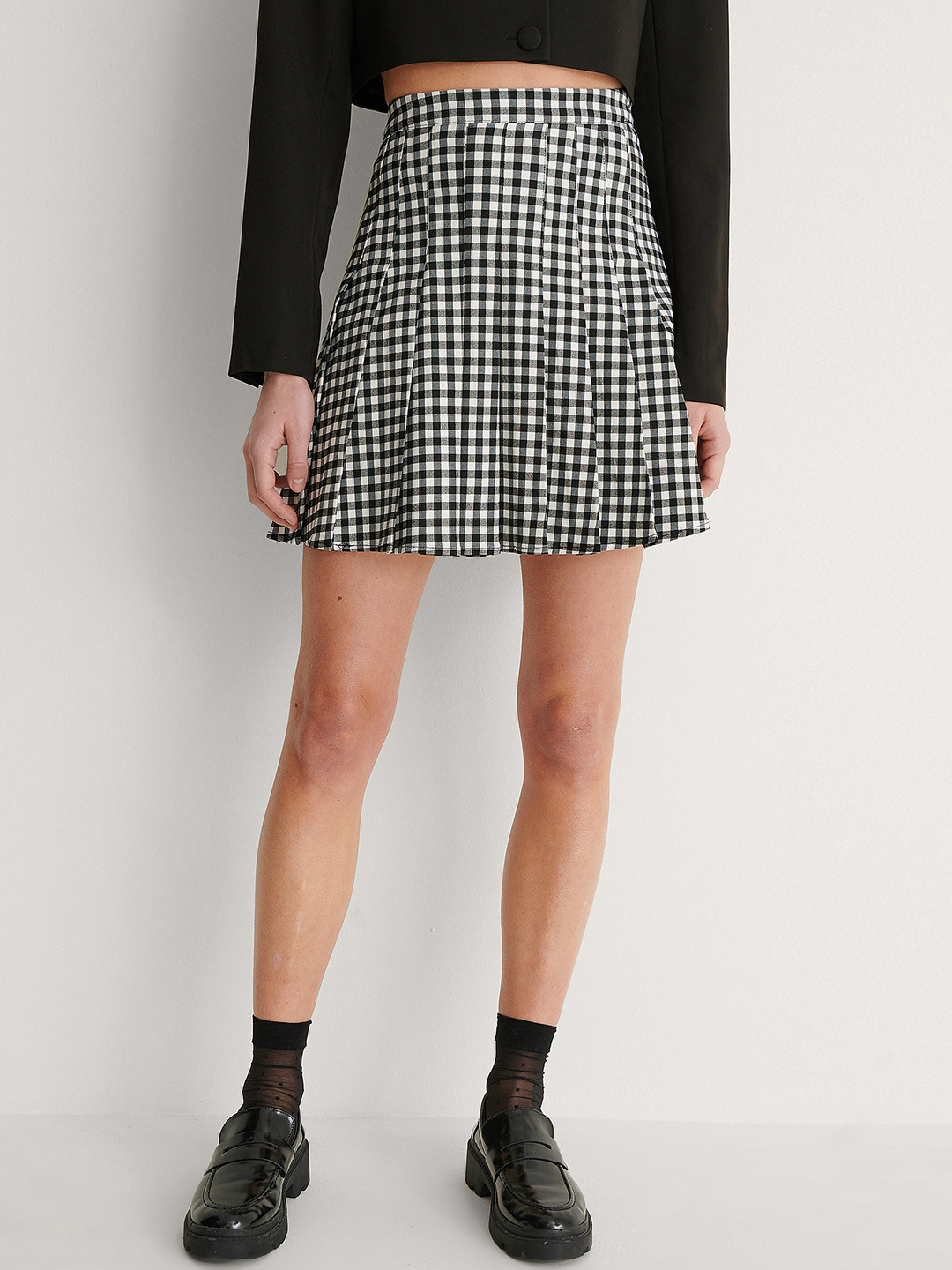 NA-KD Women Black & White Checked A-Line Skirt