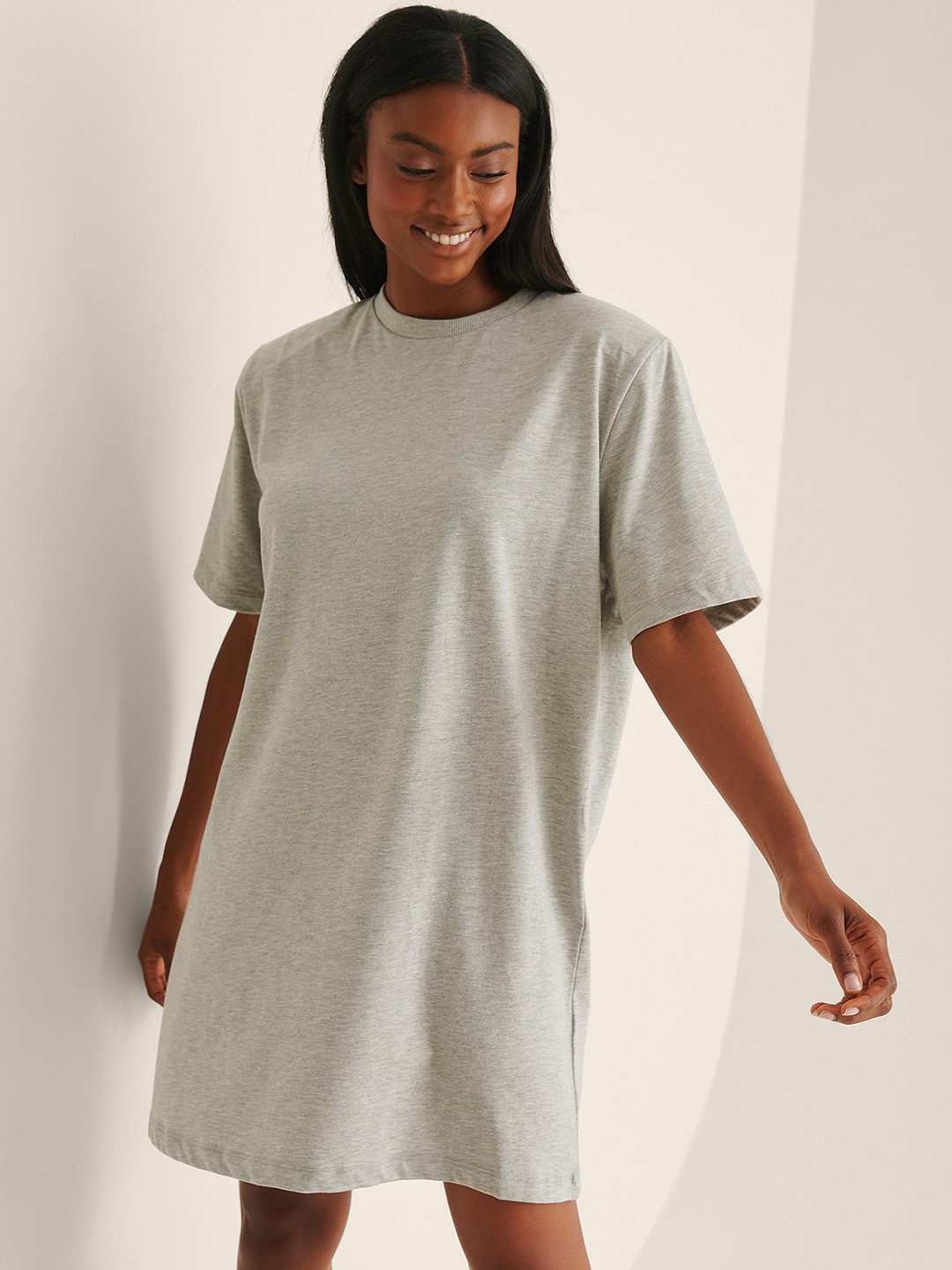 NA-KD Grey Melange Organic Cotton T-shirt Mini Dress