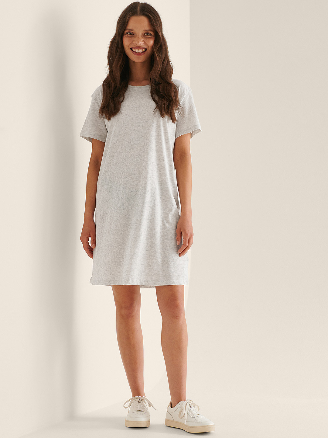 NA-KD Women Grey Melange T-shirt Dress