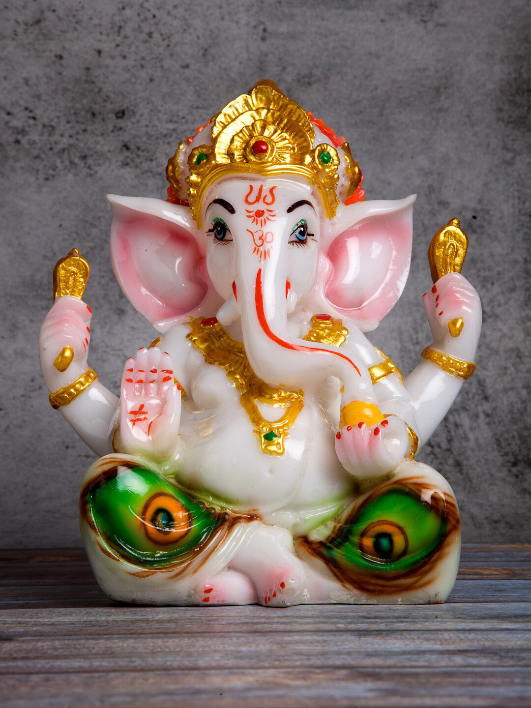 KLOTTHE Ganesha White Polyresin Glossy Prayer Room Medium Showpiece - 8.7 Inches