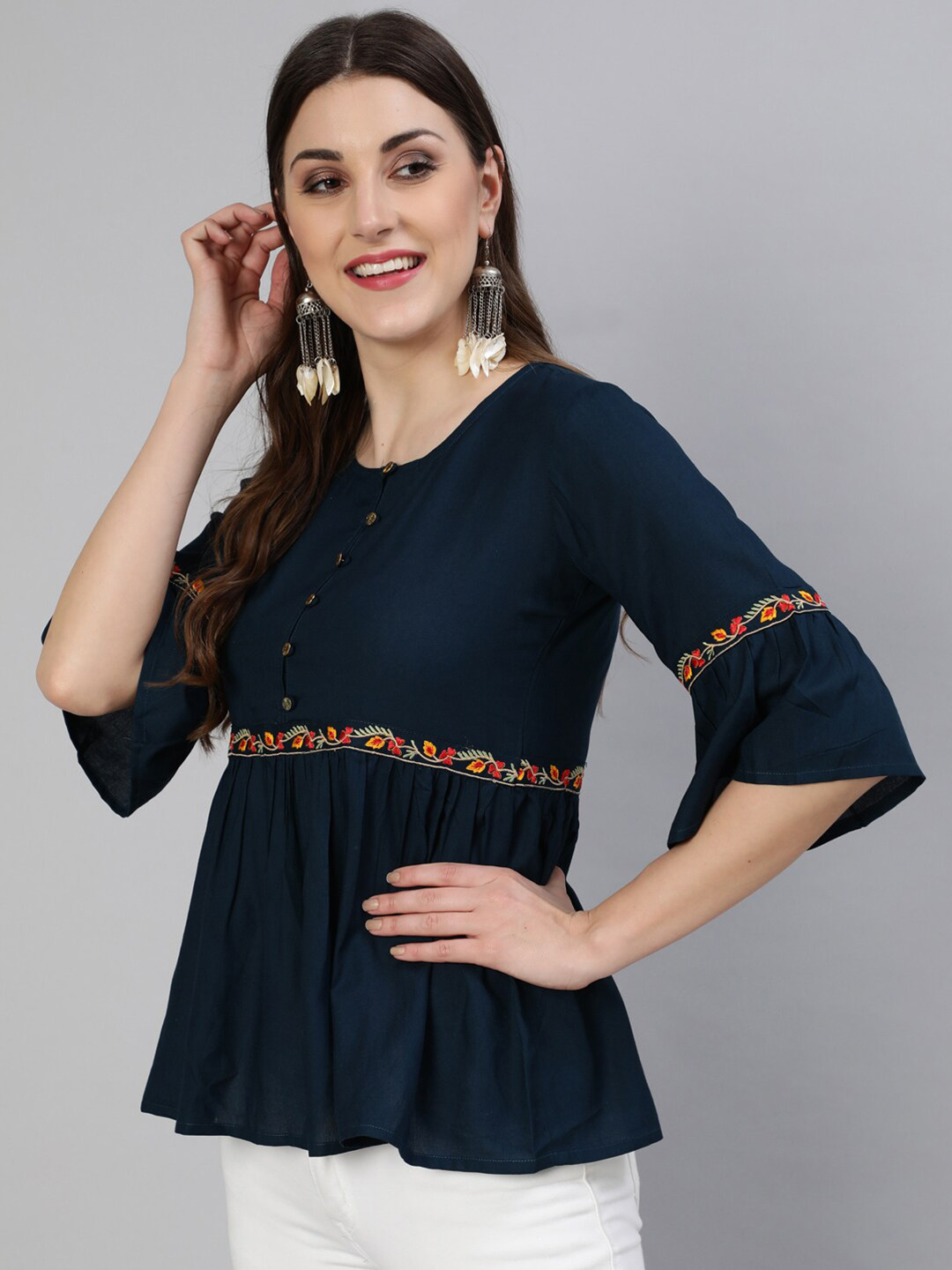 antaran Blue Embroidered Top