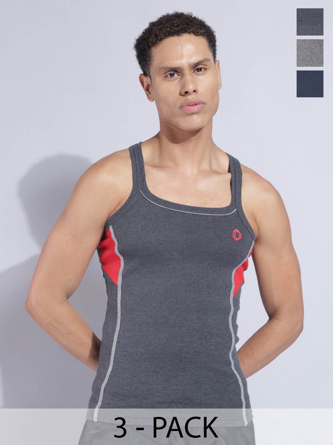 Dollar Bigboss Men Solid Pack of 3 Cotton Racerback Styled Gym Vest