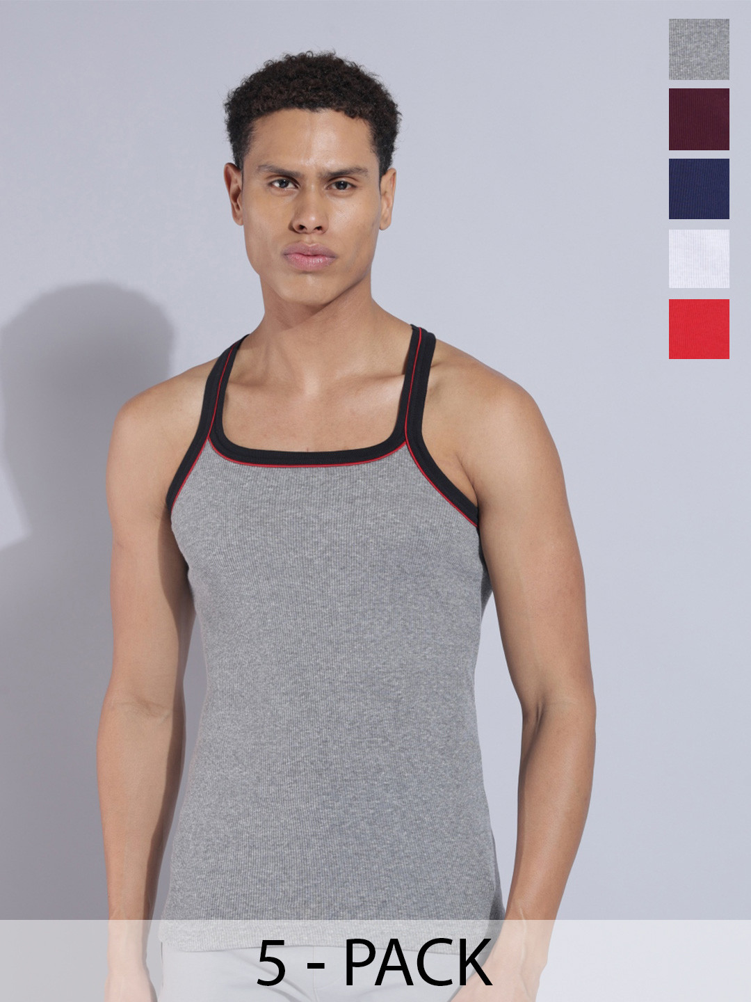 Dollar Bigboss Men Solid Pack of 5 Cotton Racerback Styled Gym Vest