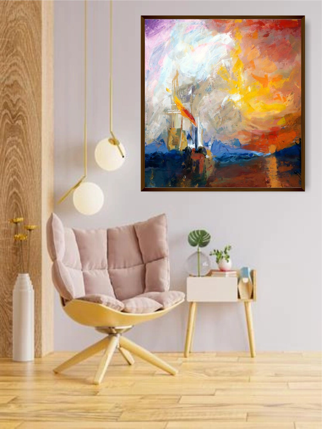 The Art House Orange & Blue Abstract Painting Wall Art