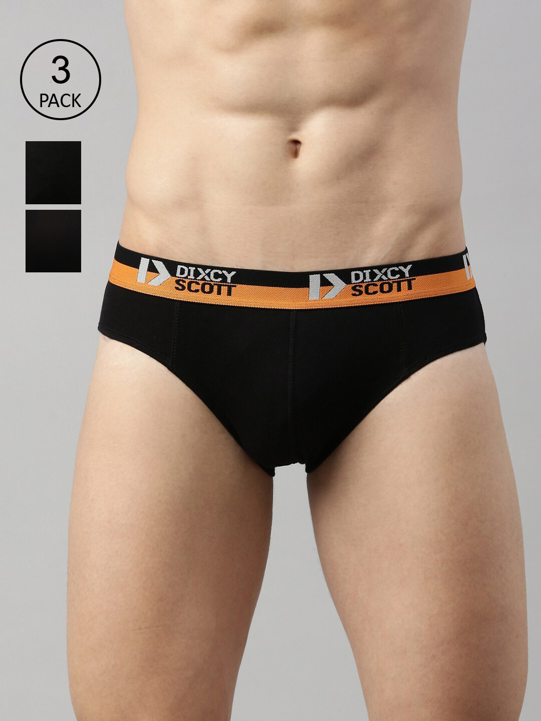DIXCY SCOTT Men Black Pack Of 3 Solid Pure Cotton Basic Briefs DSO-MOVE BRIEF-P3