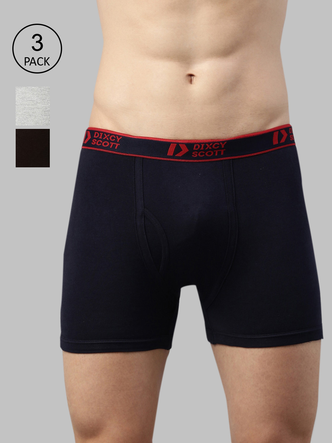 DIXCY SCOTT Men Navy Blue & Grey Melange Pack Of 3 Pure Cotton Trunks DSO-TITAN TRUNK-P3