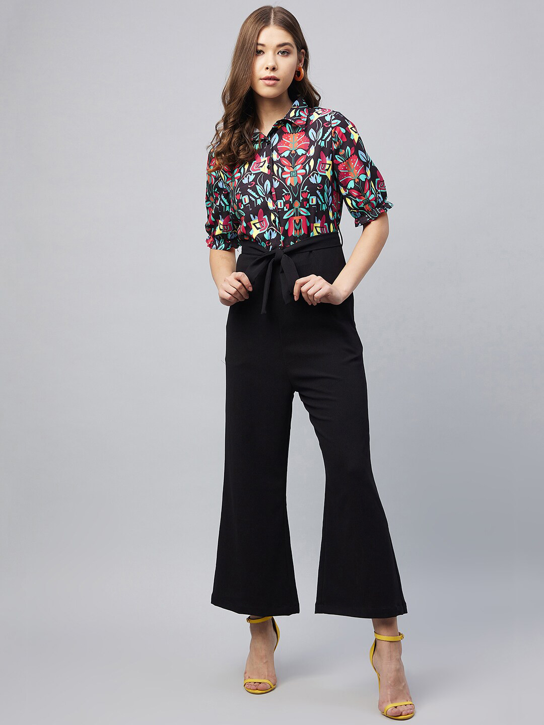 StyleStone Black & Blue Printed Basic Jumpsuit