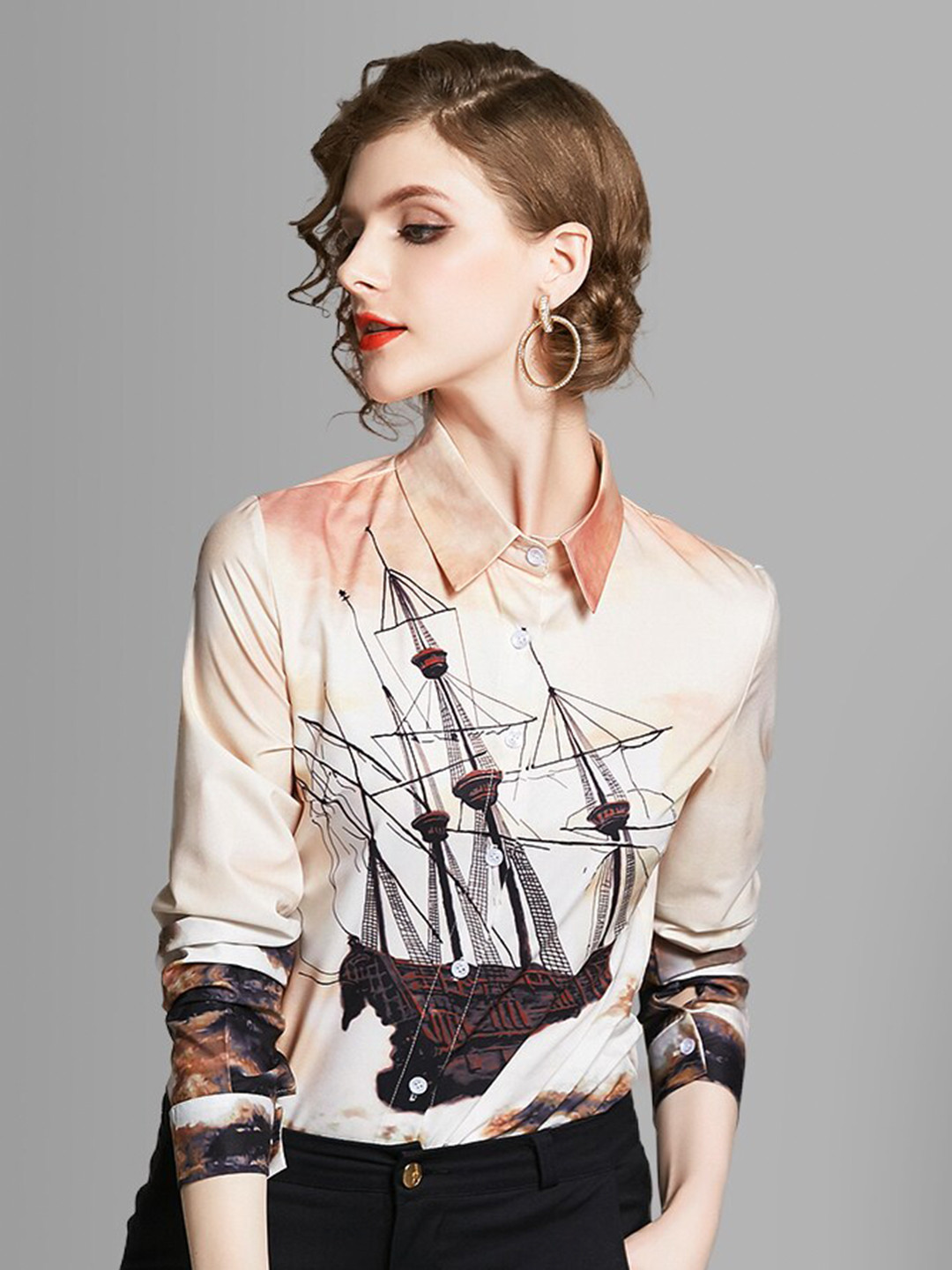 JC Collection Women Multicoloured Nautical Print Casual Shirt