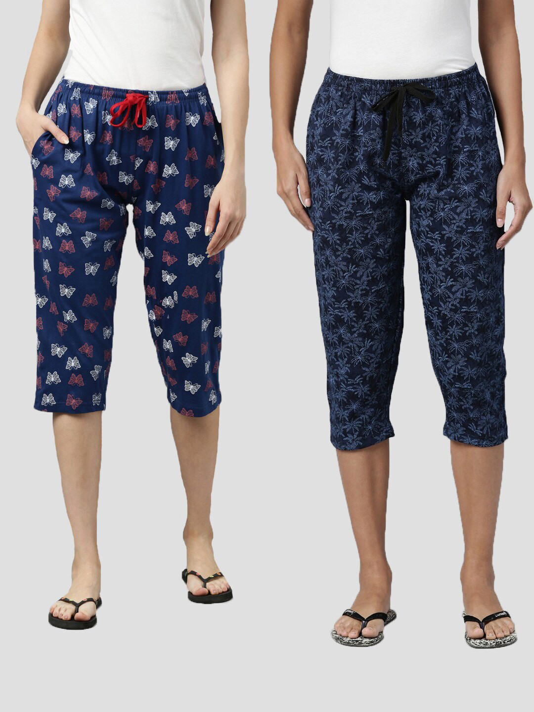Kryptic Women Navy Blue & White Pack of 2 Cotton Printed Capris