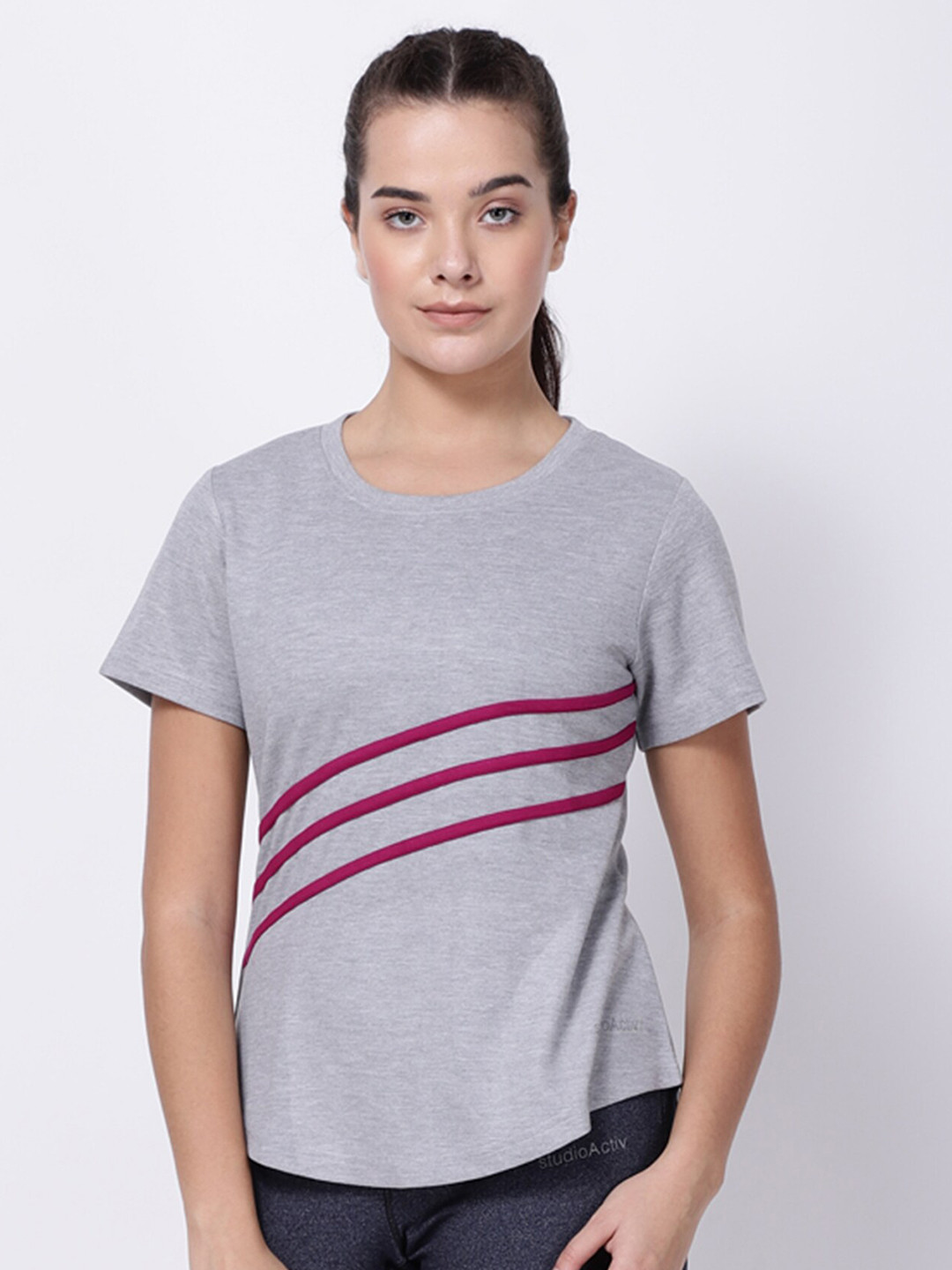 STUDIOACTIV Grey & Magenta Striped Active Dry Top